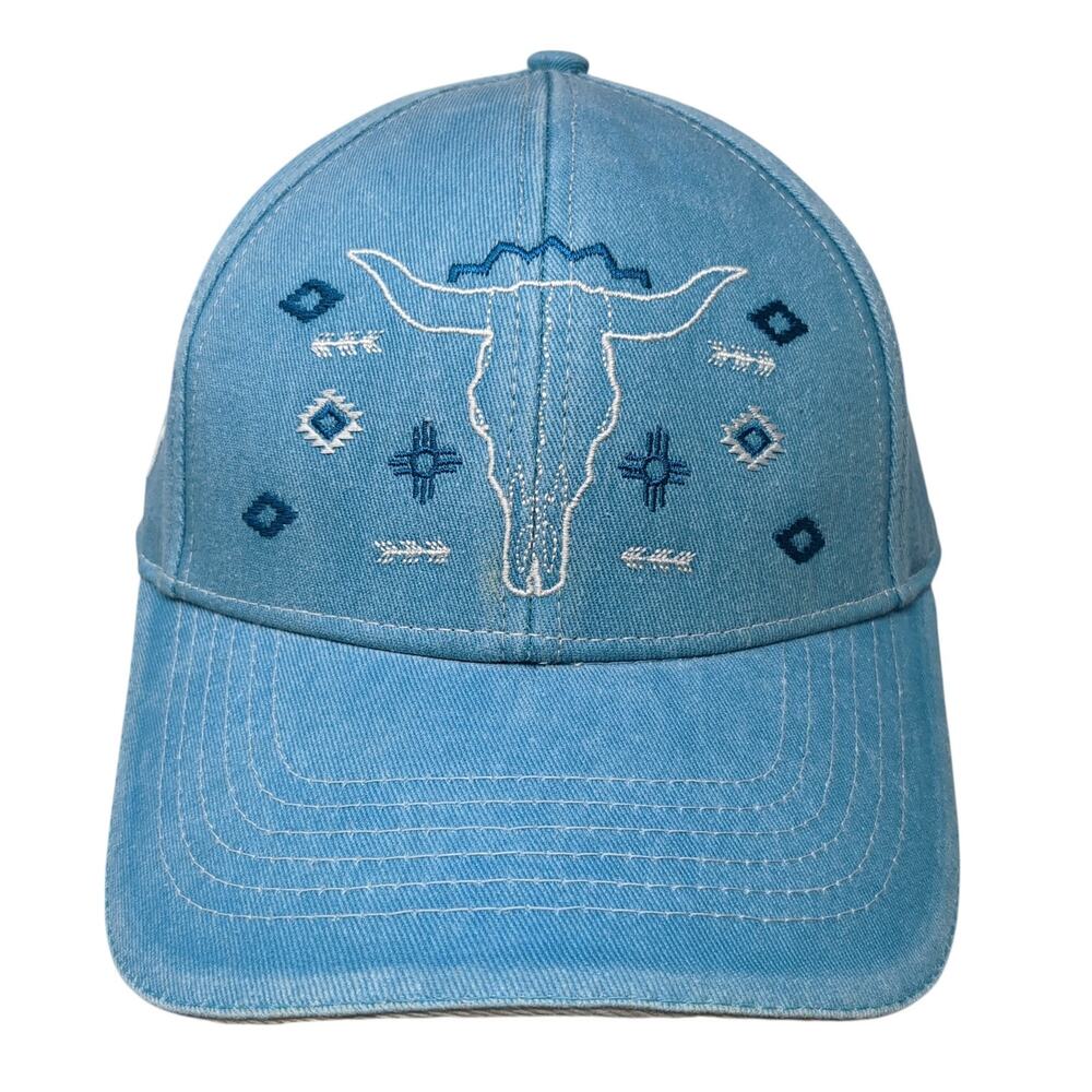 Southwest Skull Snapback Cap Blue OS Adjustable Vented Holes Cowgirl Hardware